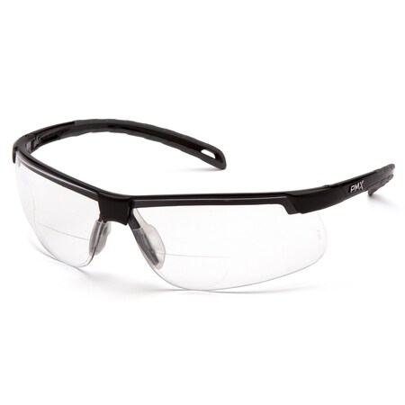 Pyramex Safety eyewear, Ever-Lite - Black Frame/Clear +2.0 Reader Lens SB8610R20